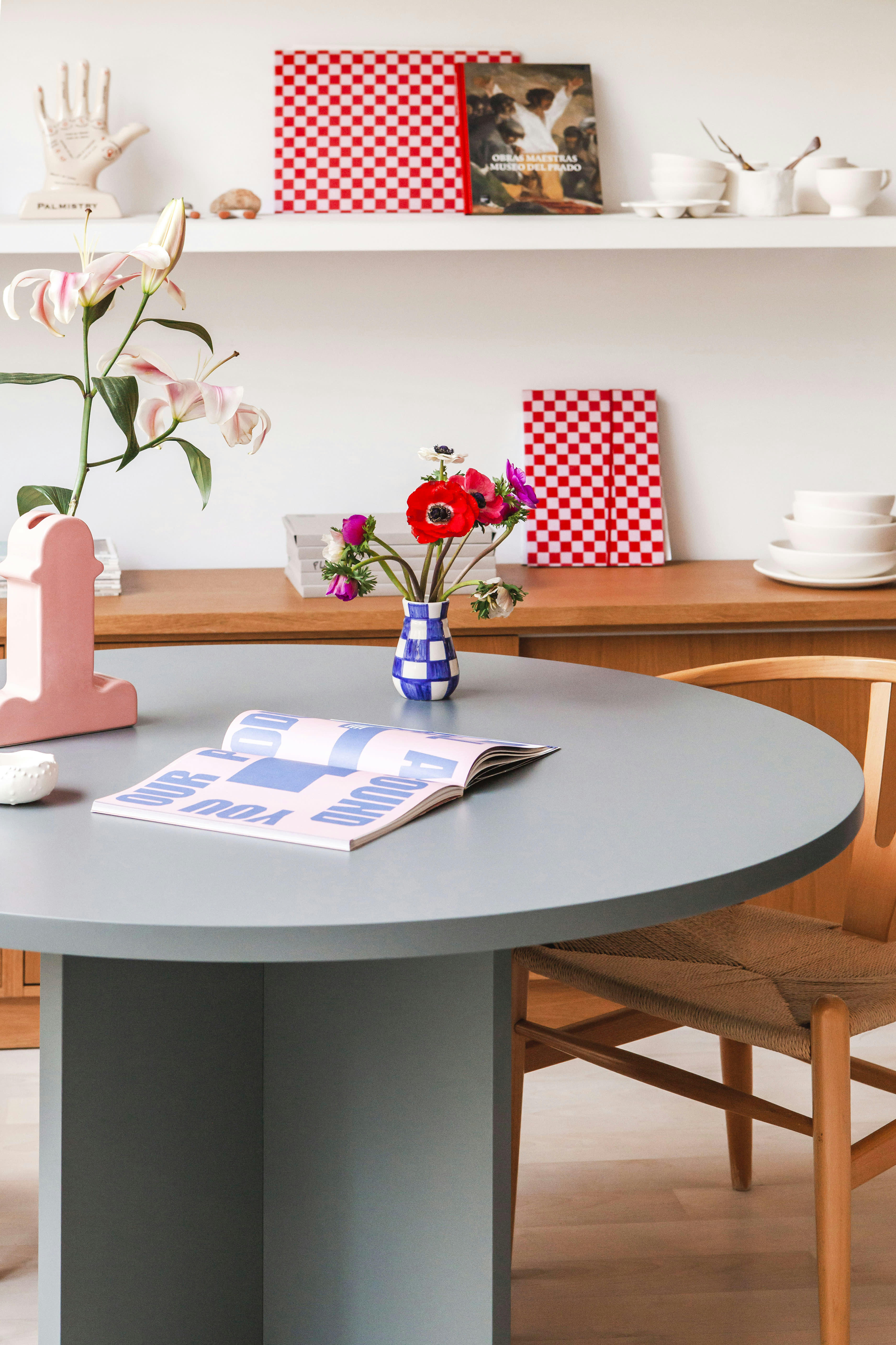 BLOCKIE-MATILDA - Table à manger ronde laquée en MDF de 3cm Gris 120cm