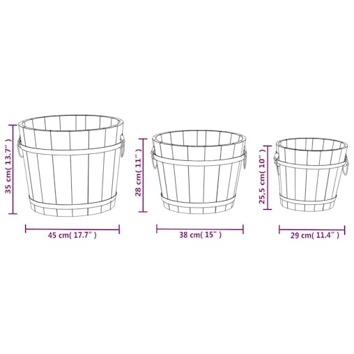 NNEVL 3 Piece Wooden Bucket Planter Set Solid Wood Fir