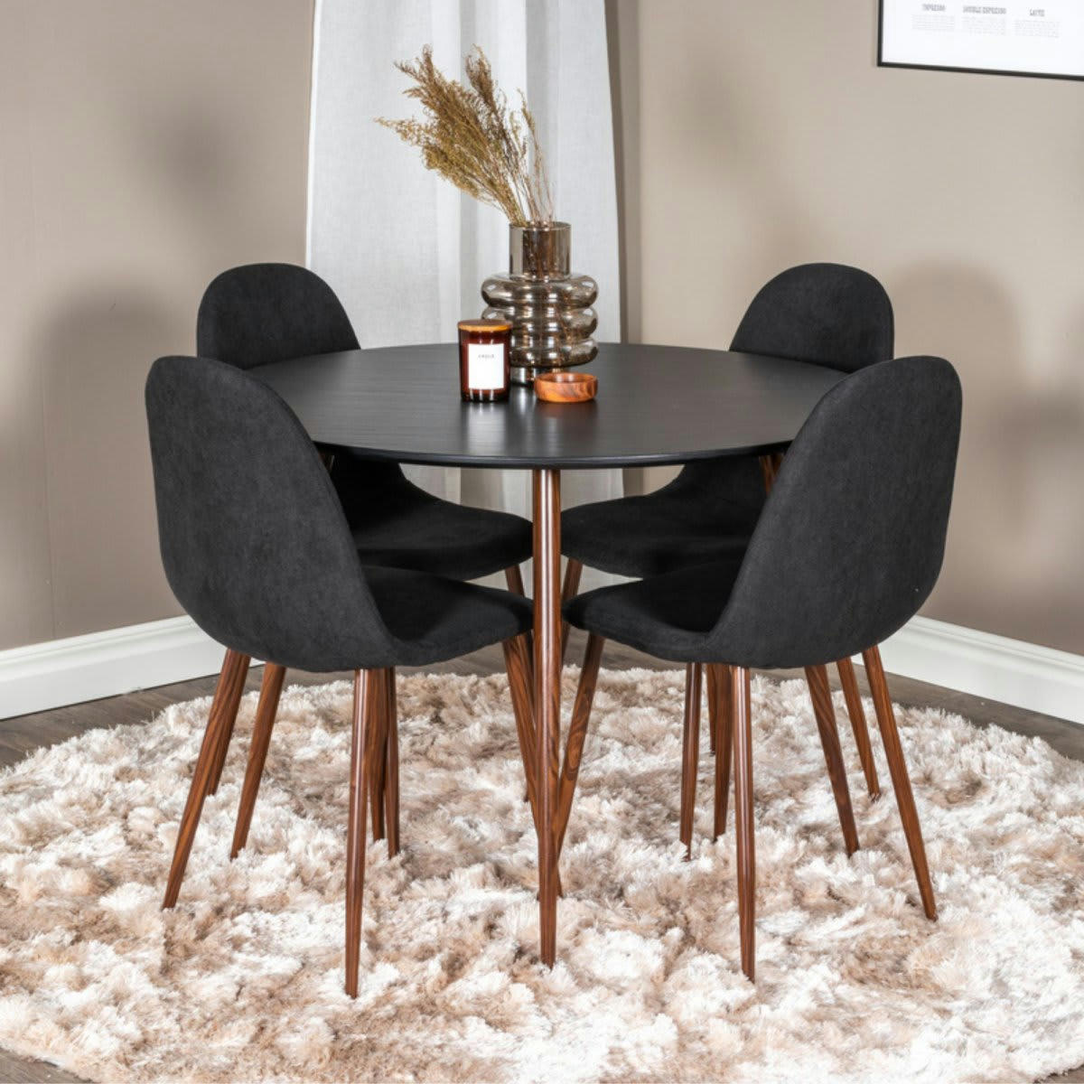 PALTA - Table à manger ronde 100cm en bois noir