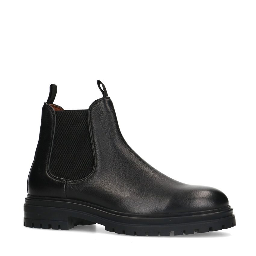 Manfield Zwarte leren chelsea boots