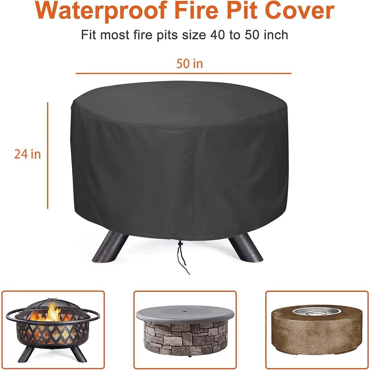 Fire Pit Cover for 36-50 inch Round Firepit, Waterproof Windproof Cover for Outdoor Patio Firepit Table