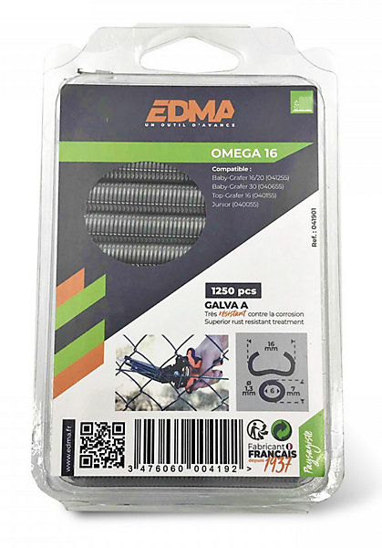 Agrafe à grillage OMEGA 16mm Galva boîte de 1250 - EDMA - 041901
