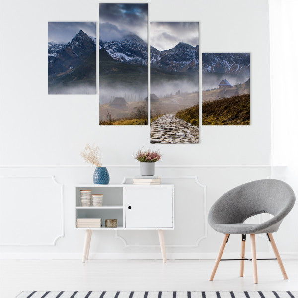 Obraz Tetraptyk TATRY we Mgle Krajobraz 3D 80x50cm
