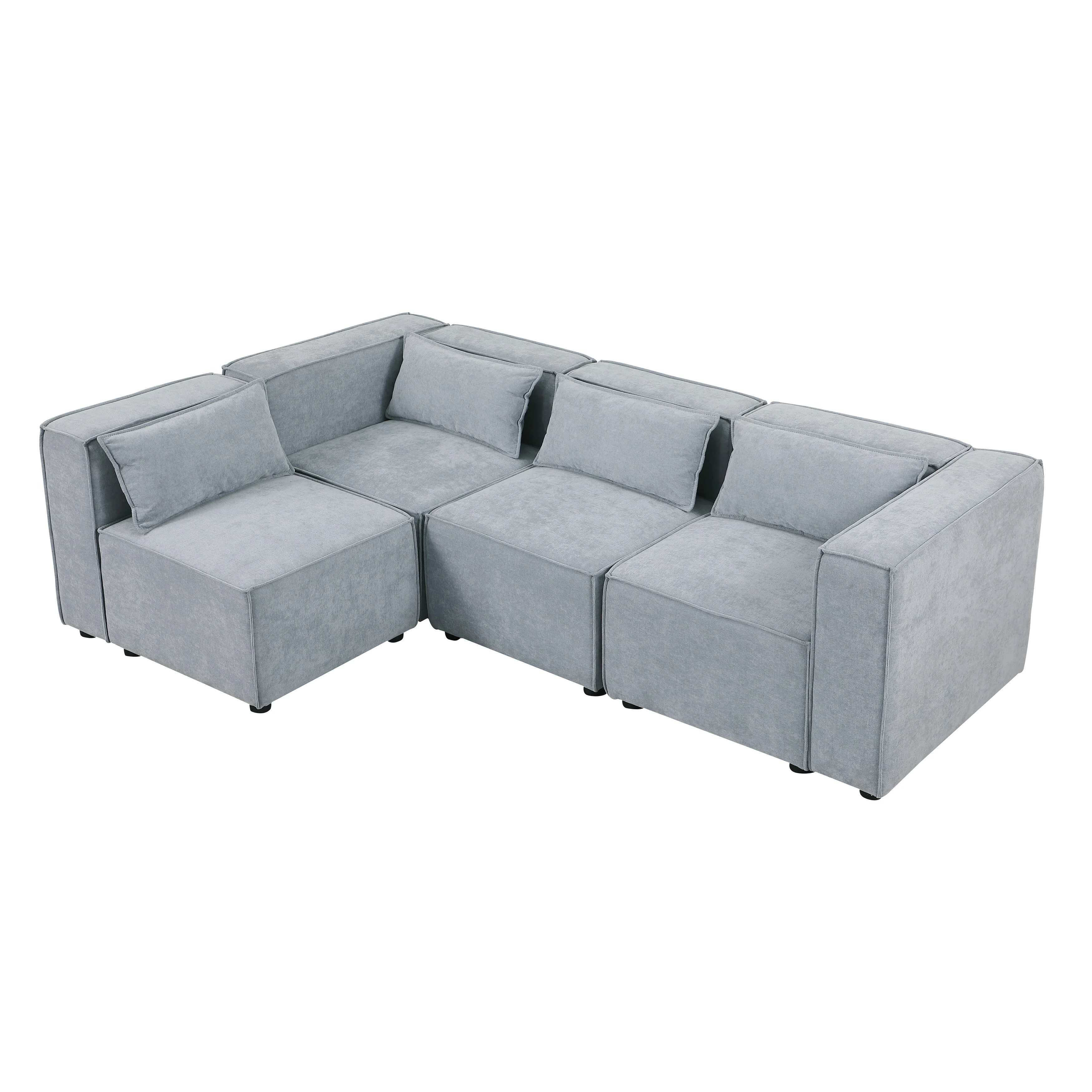 Modern U Shaped Modular Sofa with Chenille Upholstery and Repositionable Ottoman for Living Room and Guest Room