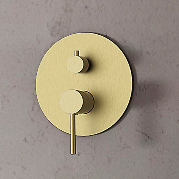 Kibath Robinet de douche encastré (robinet uniquement) rond à levier unique finition OR BROSSé mat en laiton