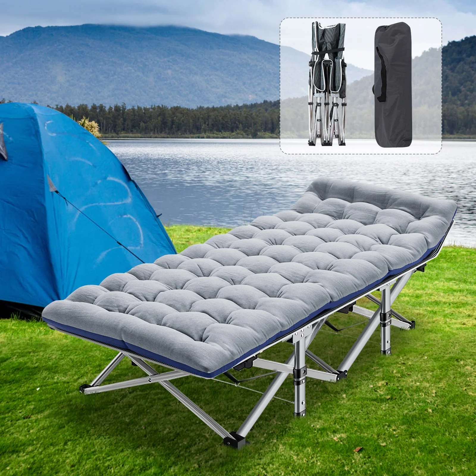 DoCred Folding Bed, Heavy Duty Outdoor Camping Cot with Carry Bag