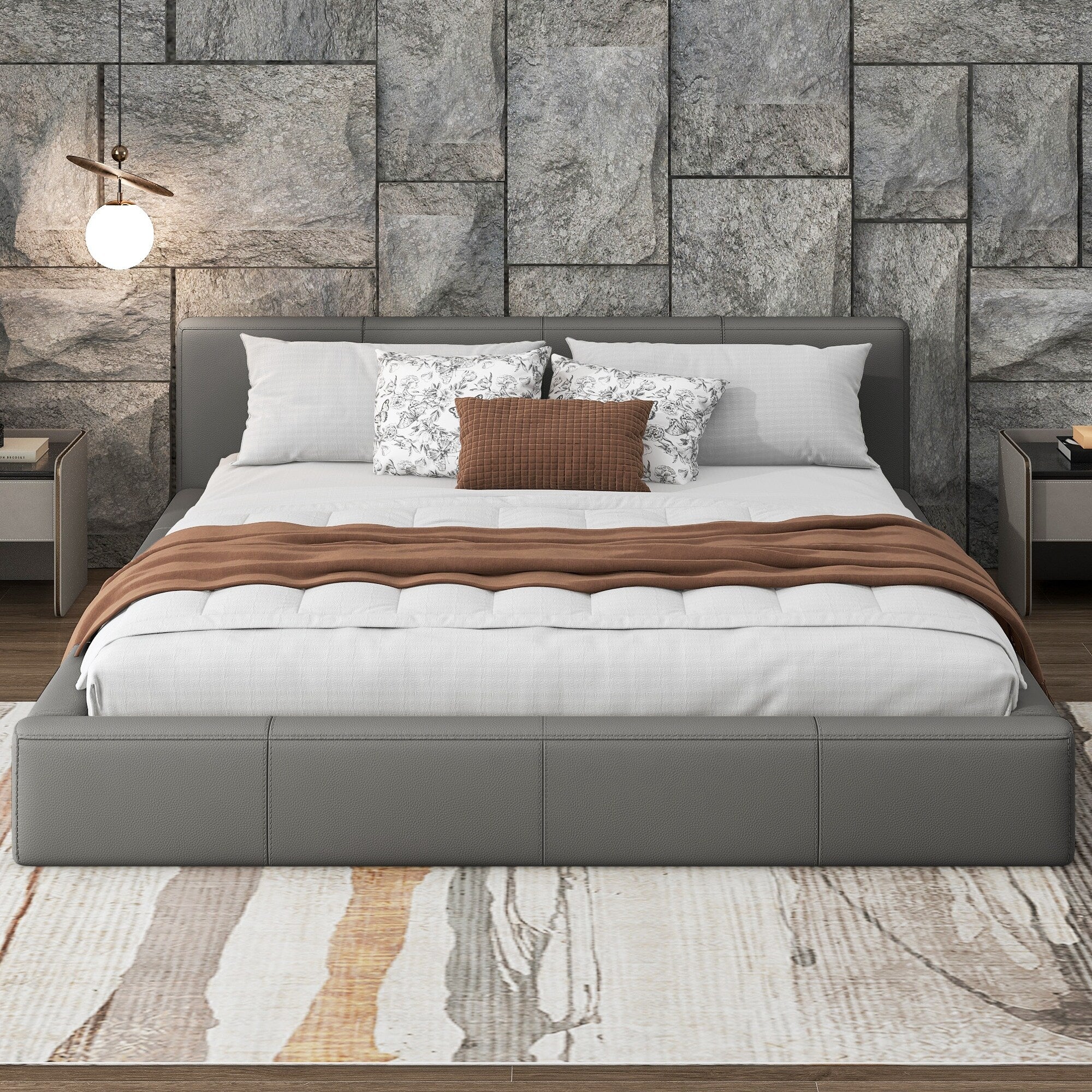 Christopher Knight Home - Faux Leather Upholstered Bed - Modern Platform Bed with Sturdy Wood Frame, No Box Spring Needed