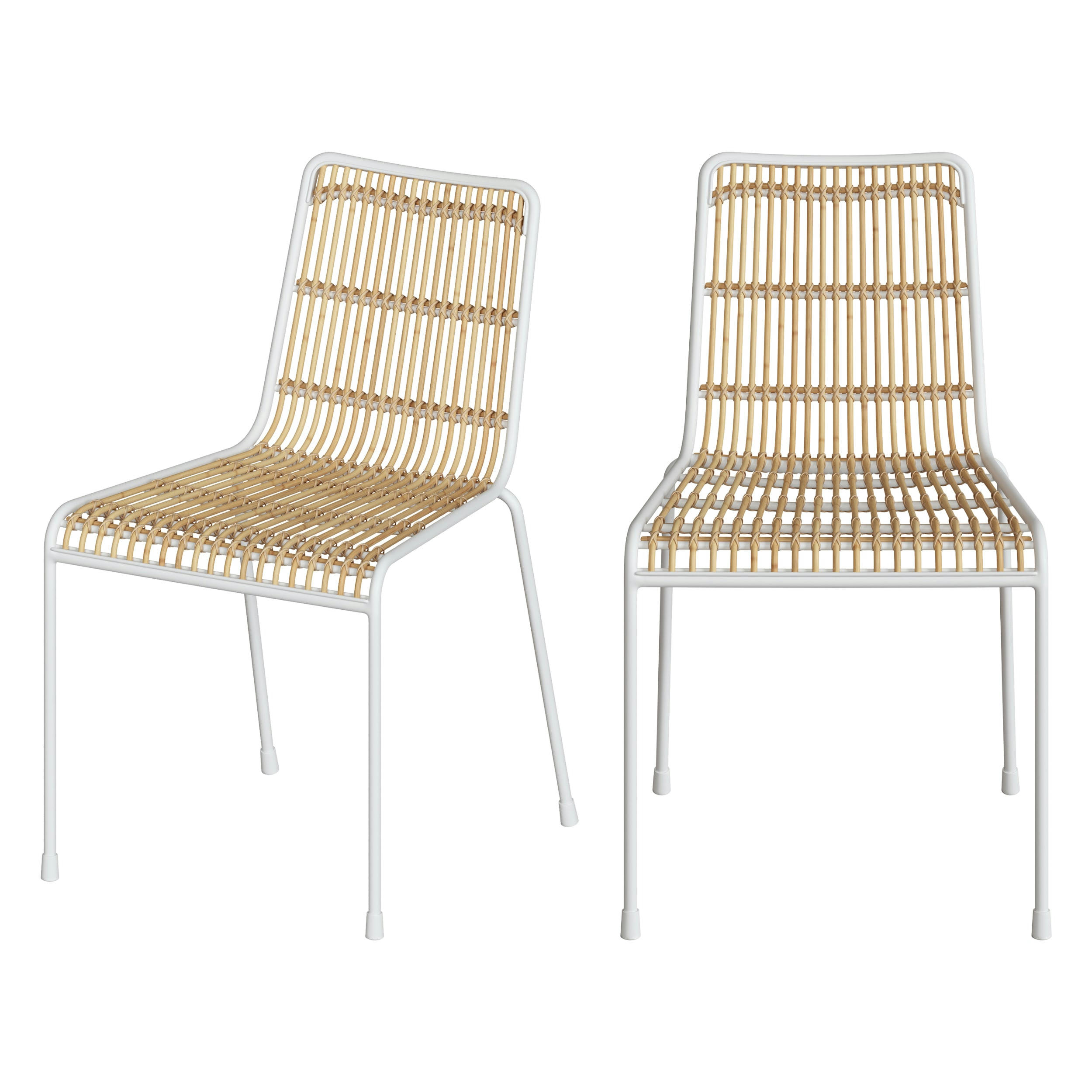 JOUVE - Chaise en rotin et structure en métal blanc (lot de 2)