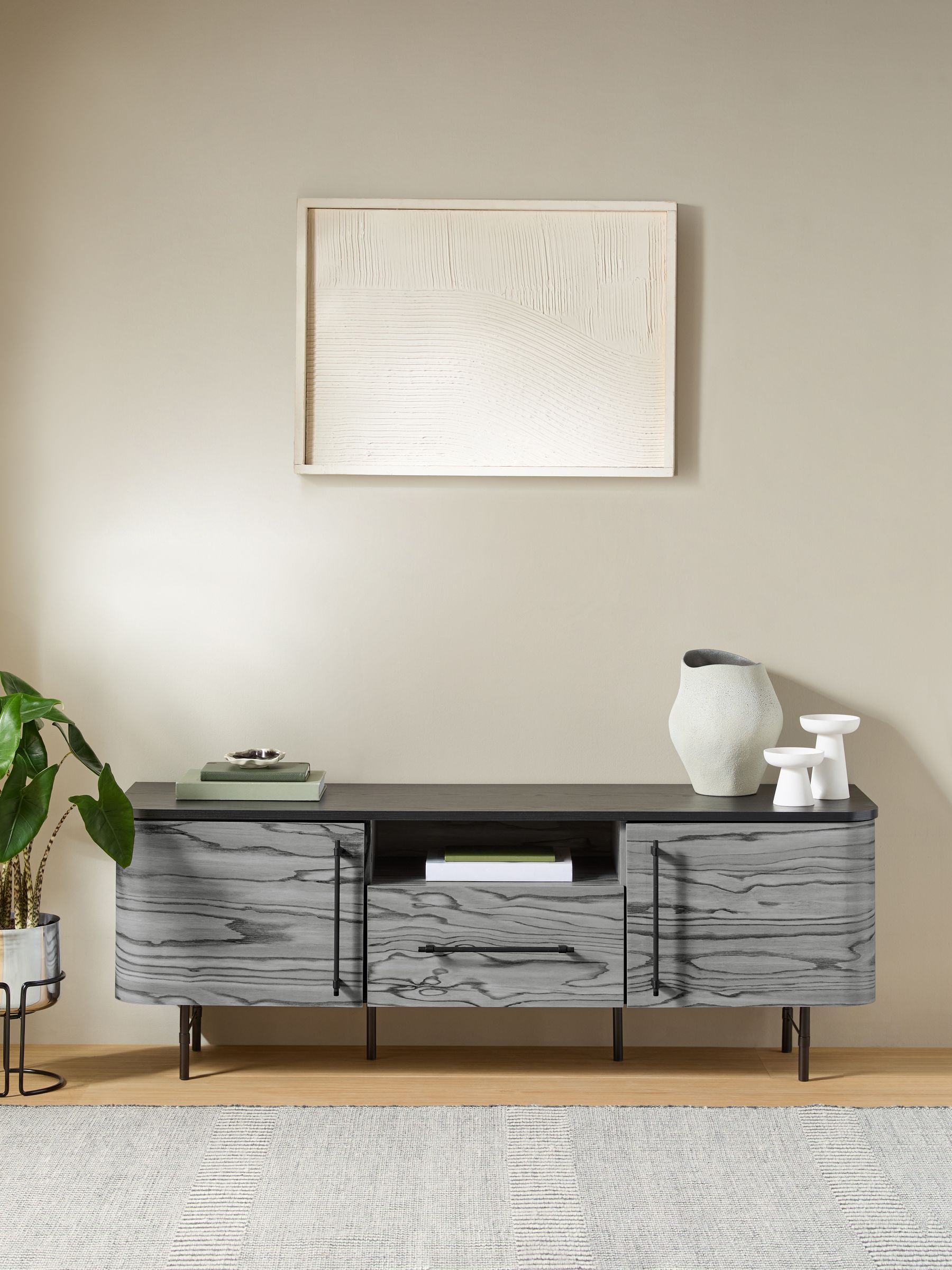 Zeke Wide Up to 58 Inch TV Unit in Grey Pine Effect