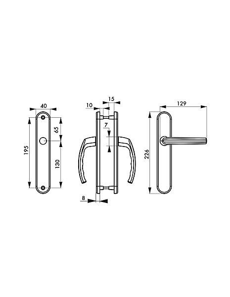 Ensemble de poignées pour porte intérieure Sultane sans trou, carré 7mm, entr'axes 195mm, gris - THIRARD