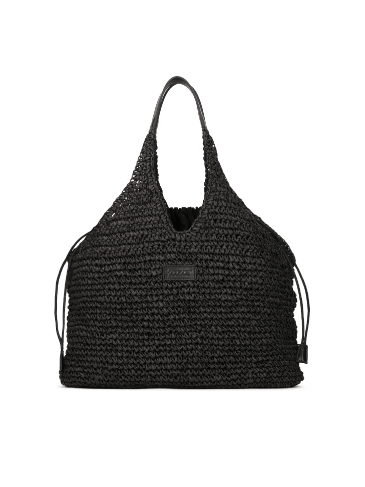 Black raffia beach bag