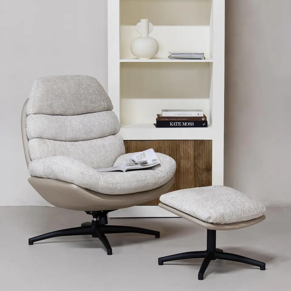 Draaifauteuil Beige - Inclusief Voetenbank - Fauteuil Liane