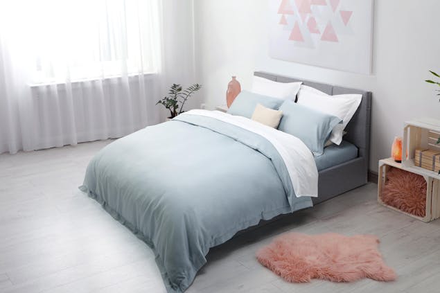 NNEKGE 1200TC Cotton Rich Quilt Cover Set (Blue Queen)