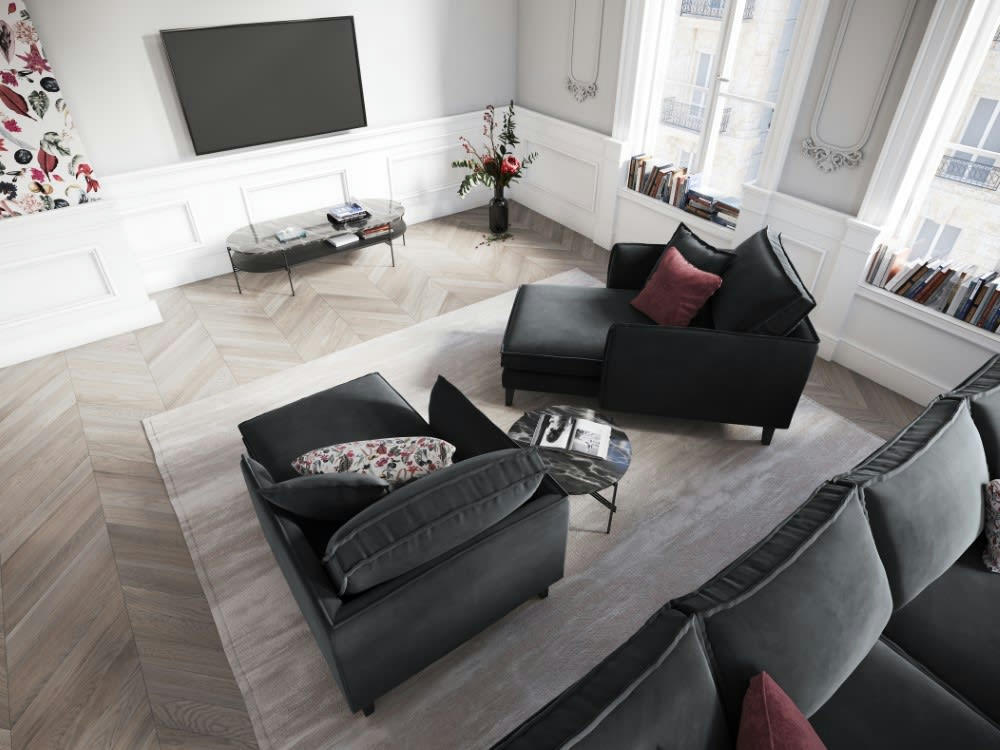 PROVENCE - Méridienne 1 place en velours gris foncé