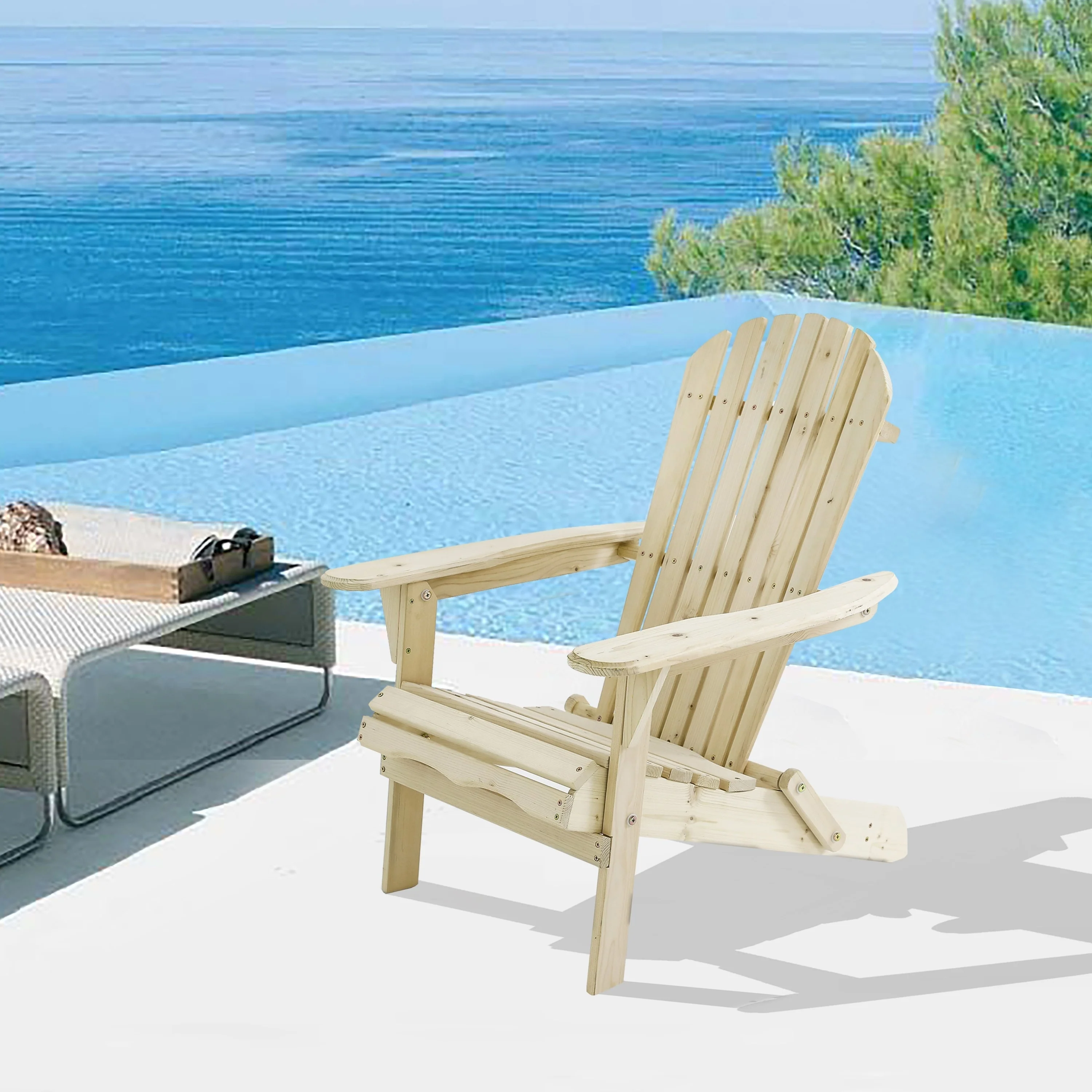 Natural Unfinished Wood Foldable Outdoor Adirondack Chair