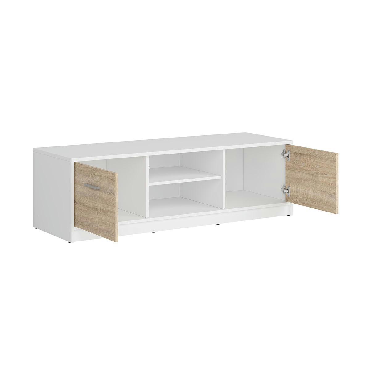 - Meuble TV 2 portes 138 cm stratifiés naturel et blanc
