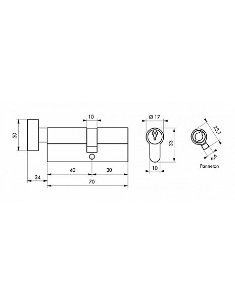 Cylindre de serrure à bouton SA UNIKEY (achetez-en plusieurs, ouvrez avec la même clé),40Bx30mm, 3 clés, nickelé - THIRARD