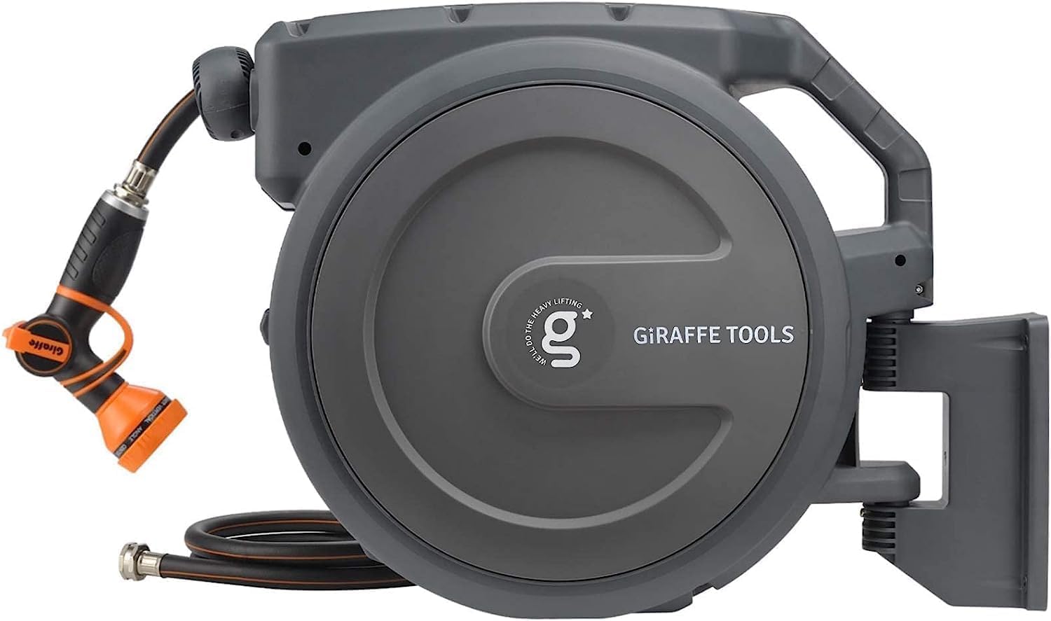 Giraffe Tools AW30 Garden Hose Reel Retractable 1/2 x 100 ft Wall Mounted Water Hose Reel Automatic Rewind, Any Length Lock, 100 ft, Dark Grey