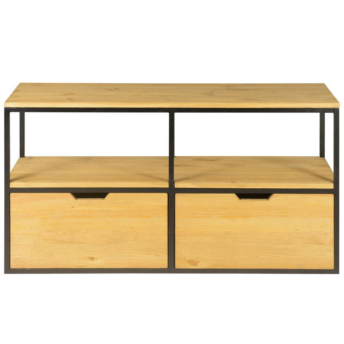 CITY - Meuble TV en bois pin massif ciré et métal