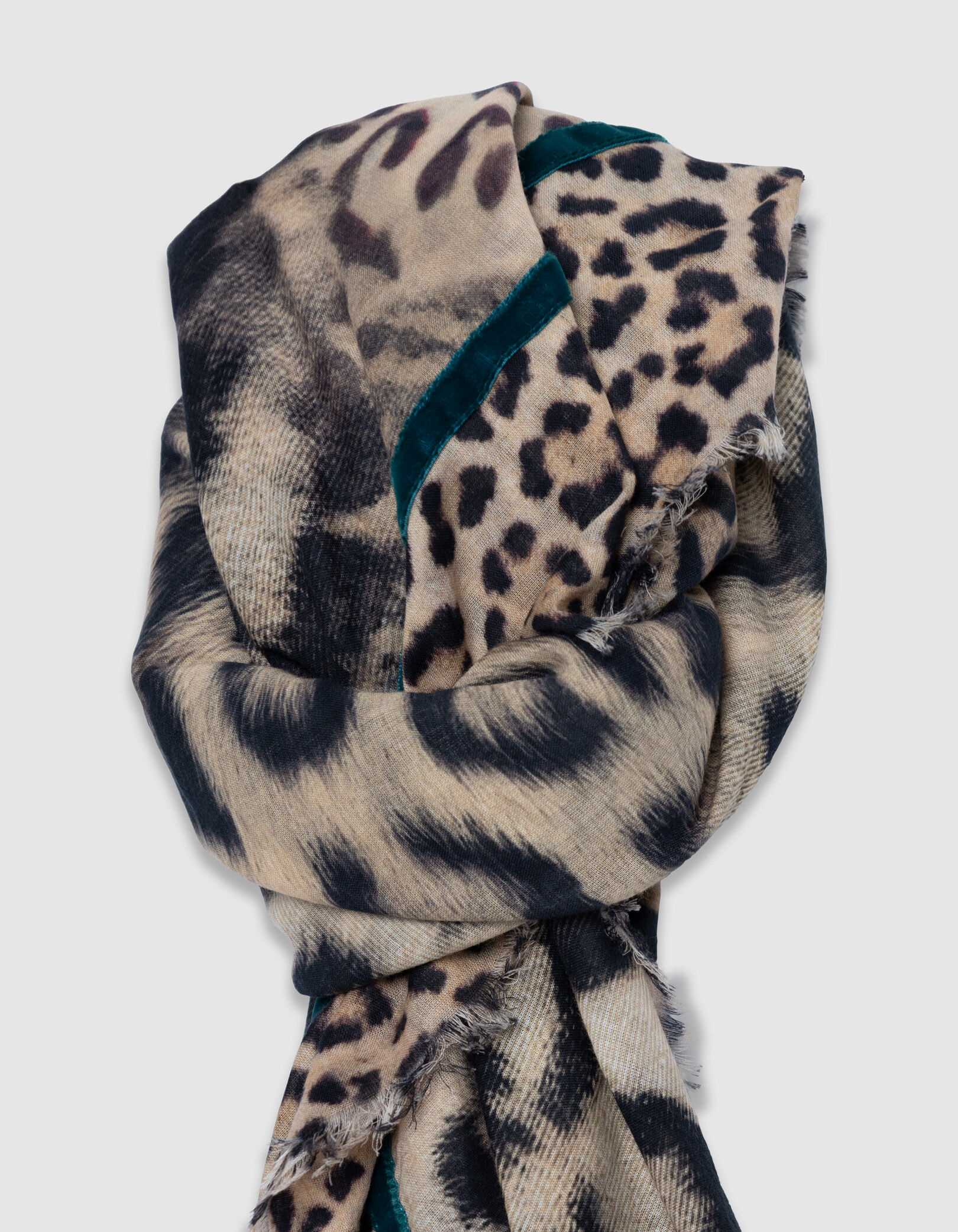 Foulard carré beige mix motifs léopard Femme