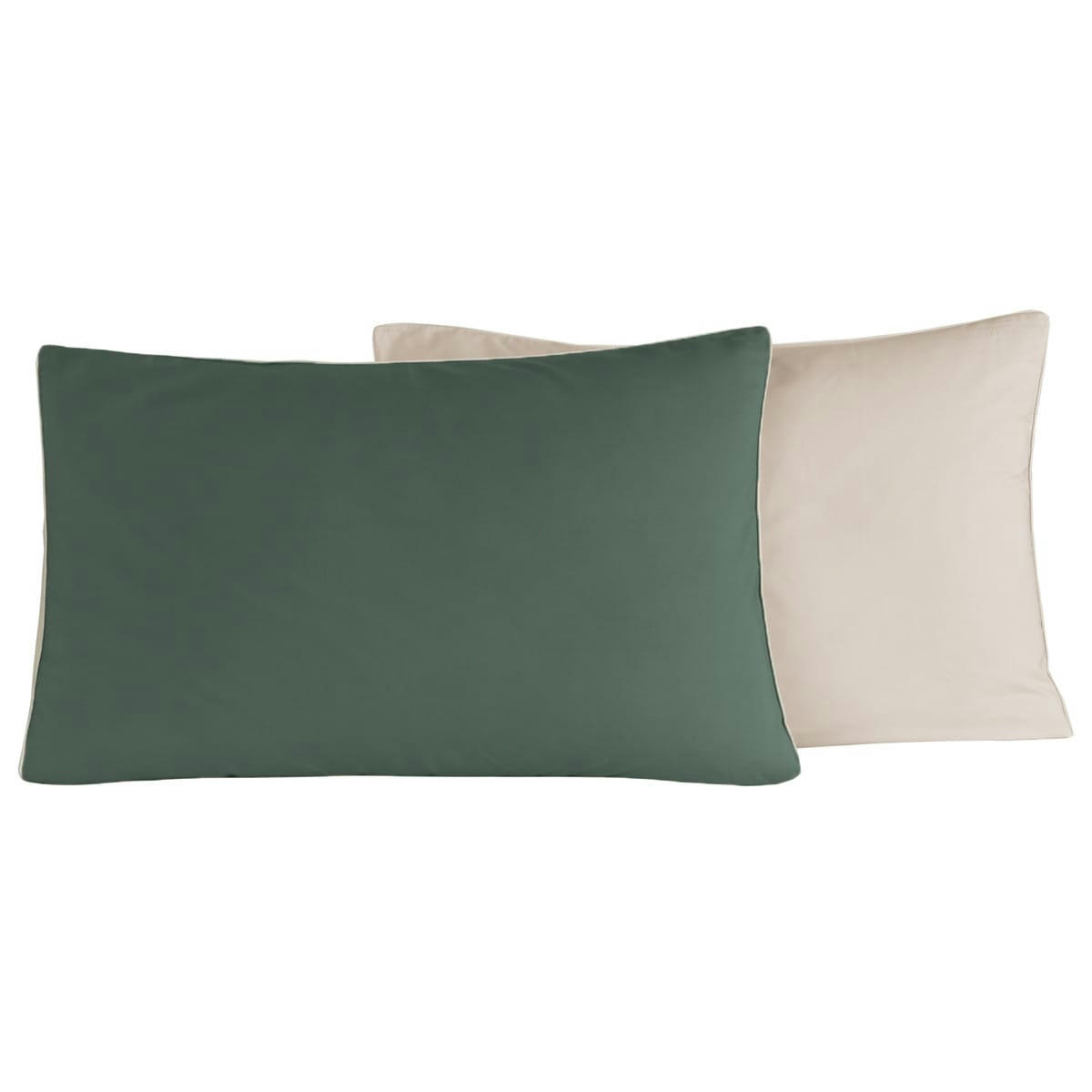 DOZMARY - 2 taies d'oreiller bicolores en percale Eucalyptus/Ficelle 50x70 cm
