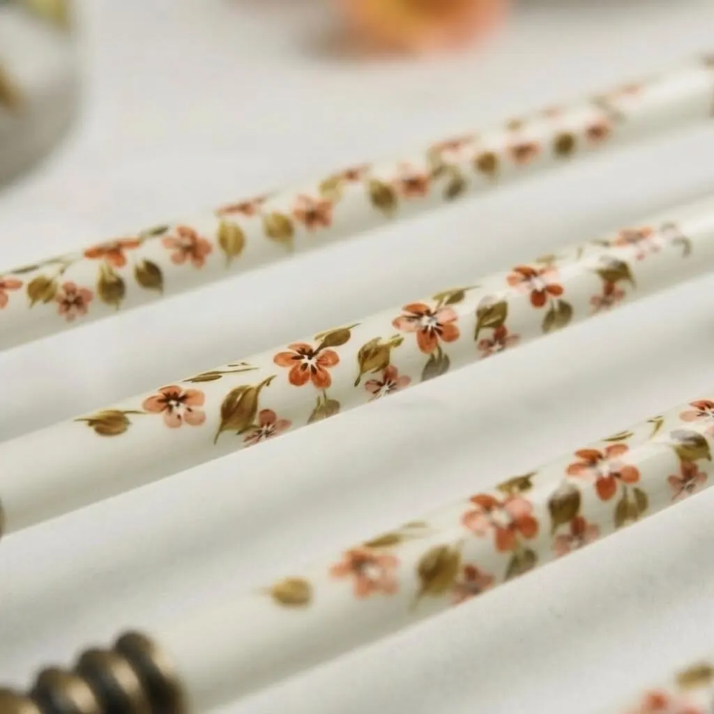 Hand Painted Floral Porcelain Cabinet Pulls, Antique Brass Drawer Handles, Vintage Farmhouse Kitchen Hardware