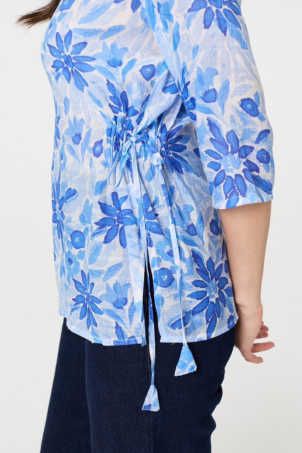 Izabel London Floral 3/4 Sleeve Tie Detail Blouse