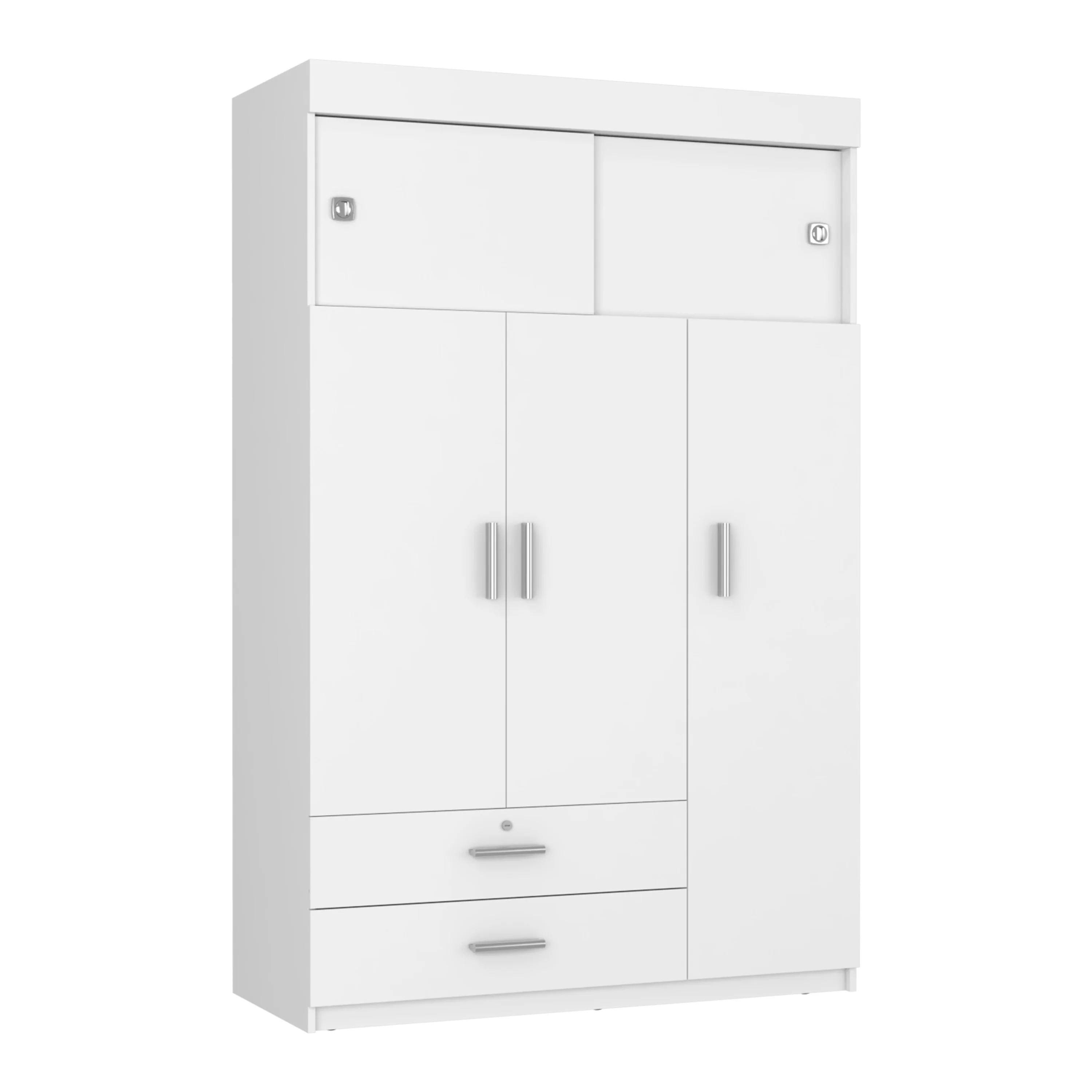 47.2 Modern Three-door Armoire with Two Drawers and Two Superior Adjustable Shelves