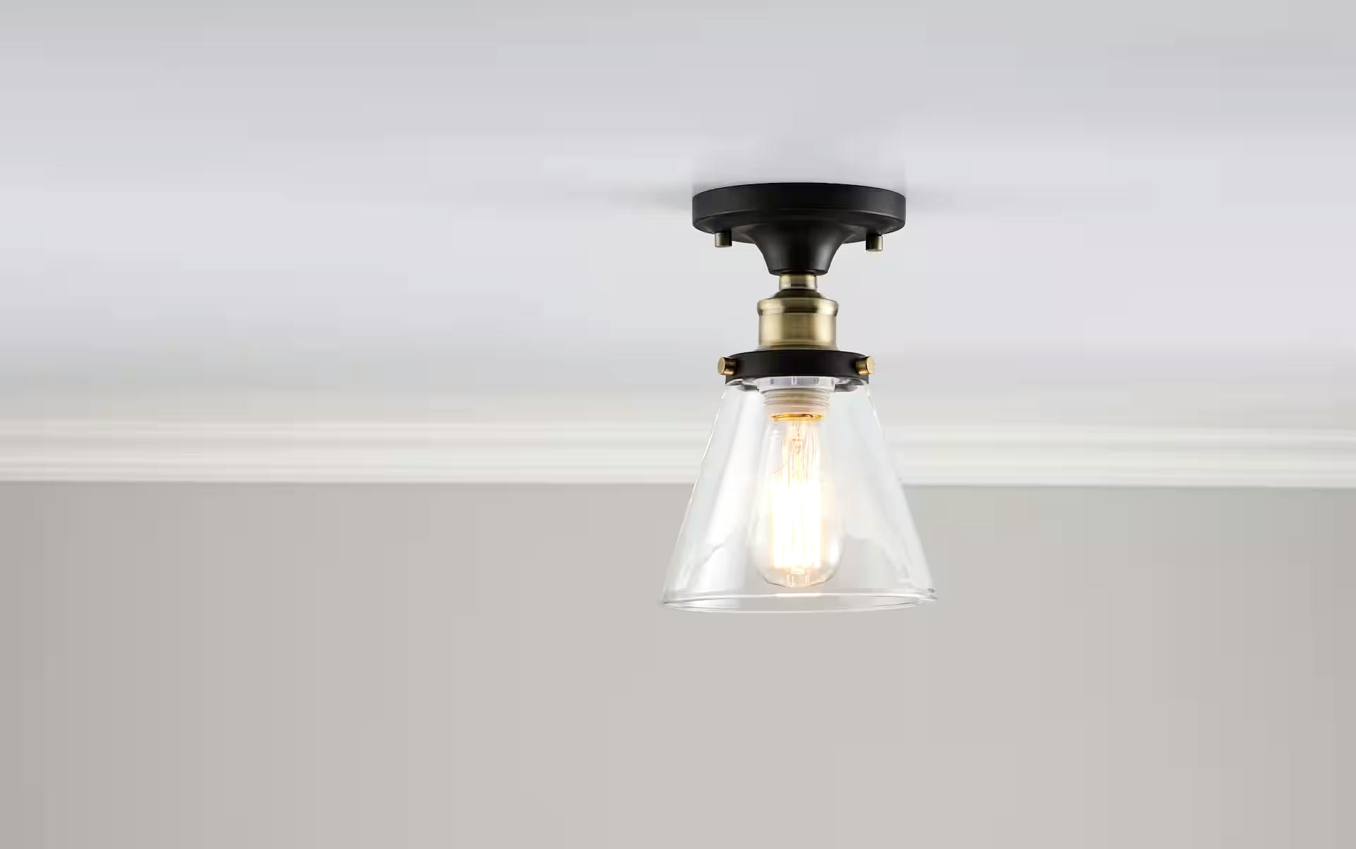 CANVAS Fairlight Clear Glass Shade Semi-Flush Mount Ceiling Light Fixture, Black, 6-1/2-in