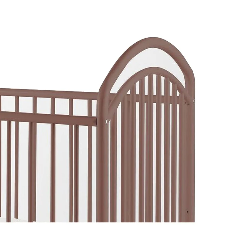 Metal 3 in 1 Full Size Twin Arched Crib with Grid Details, Dark Brown