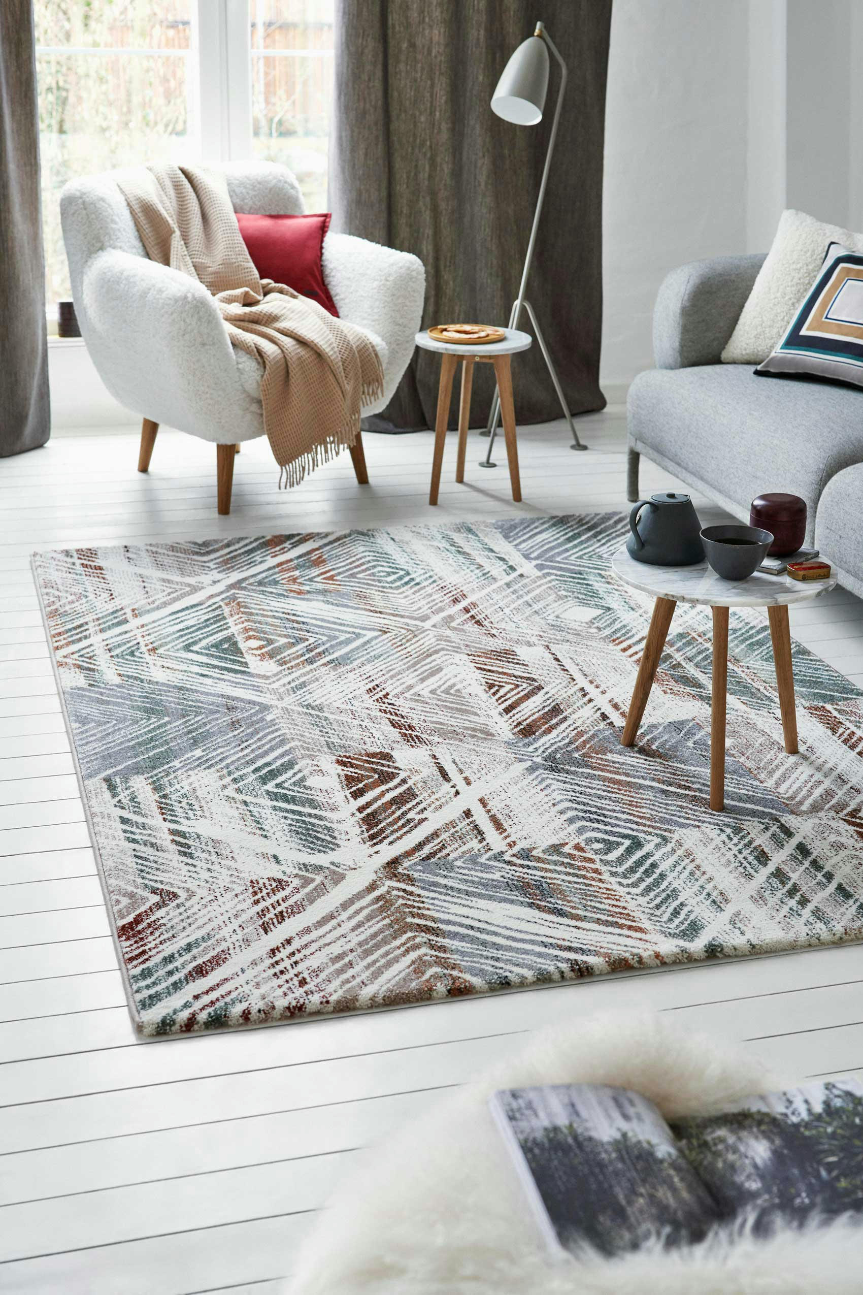 CUBA - Tapis design original tons de gris et brique 133x200