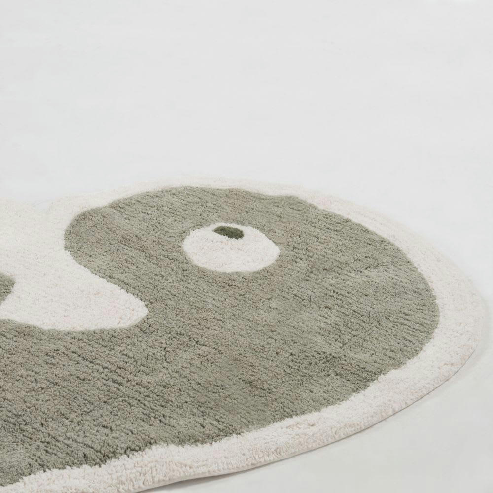 LEO - Tapis enfant dino en coton recyclé tufté vert kaki 150x115