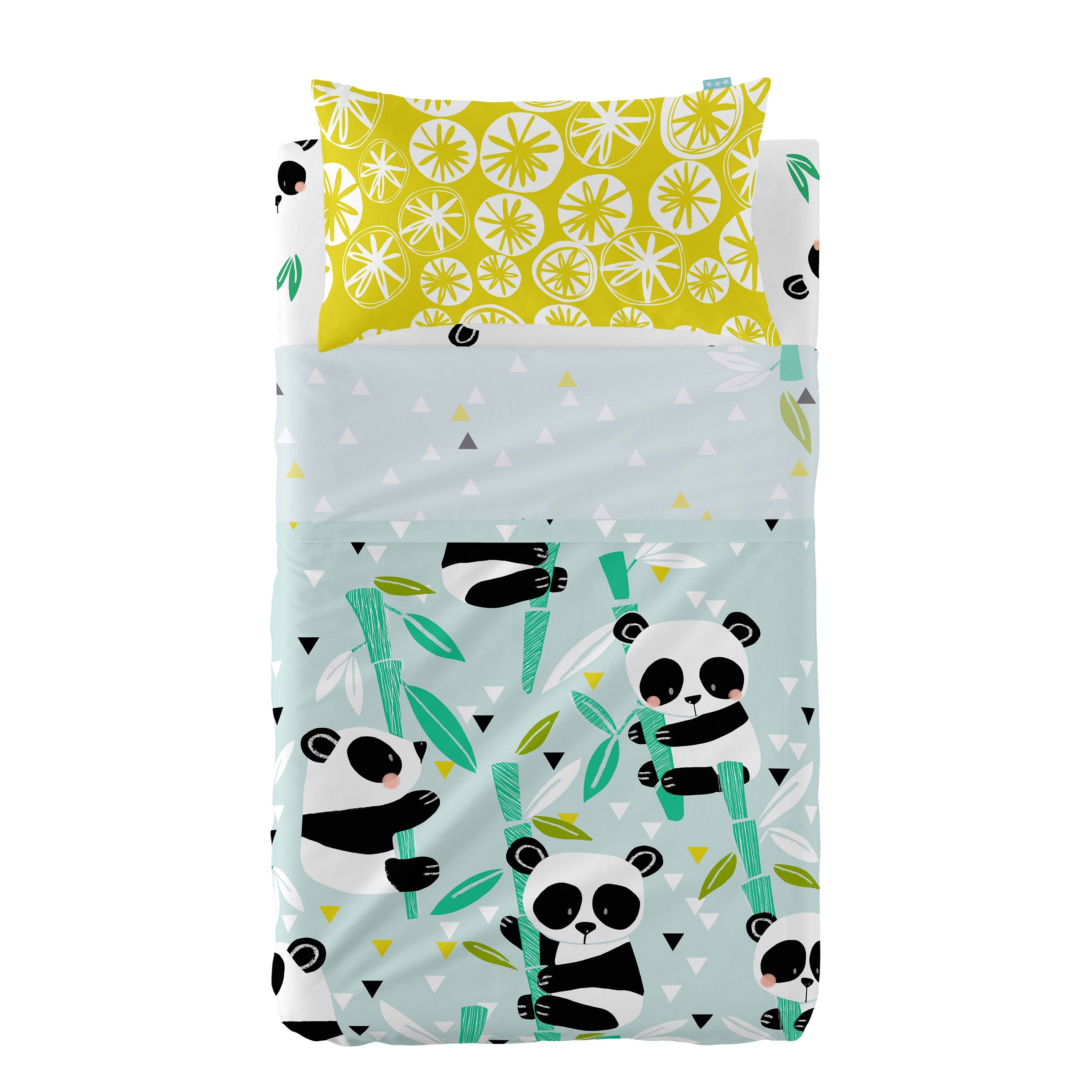 Panda garden blue Laken Set ledikant 2-delig Moshi Moshi, Blauw, 100%