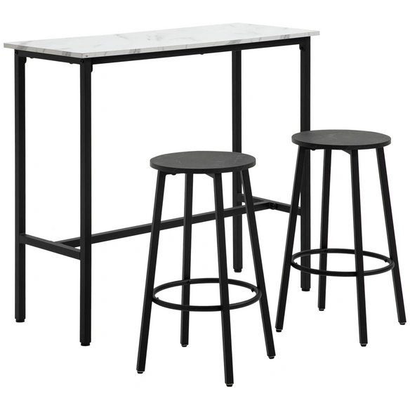 Bartisch-Set, 3-teilig, LxBxH: 100x40x90 cm, weiß/schwarz