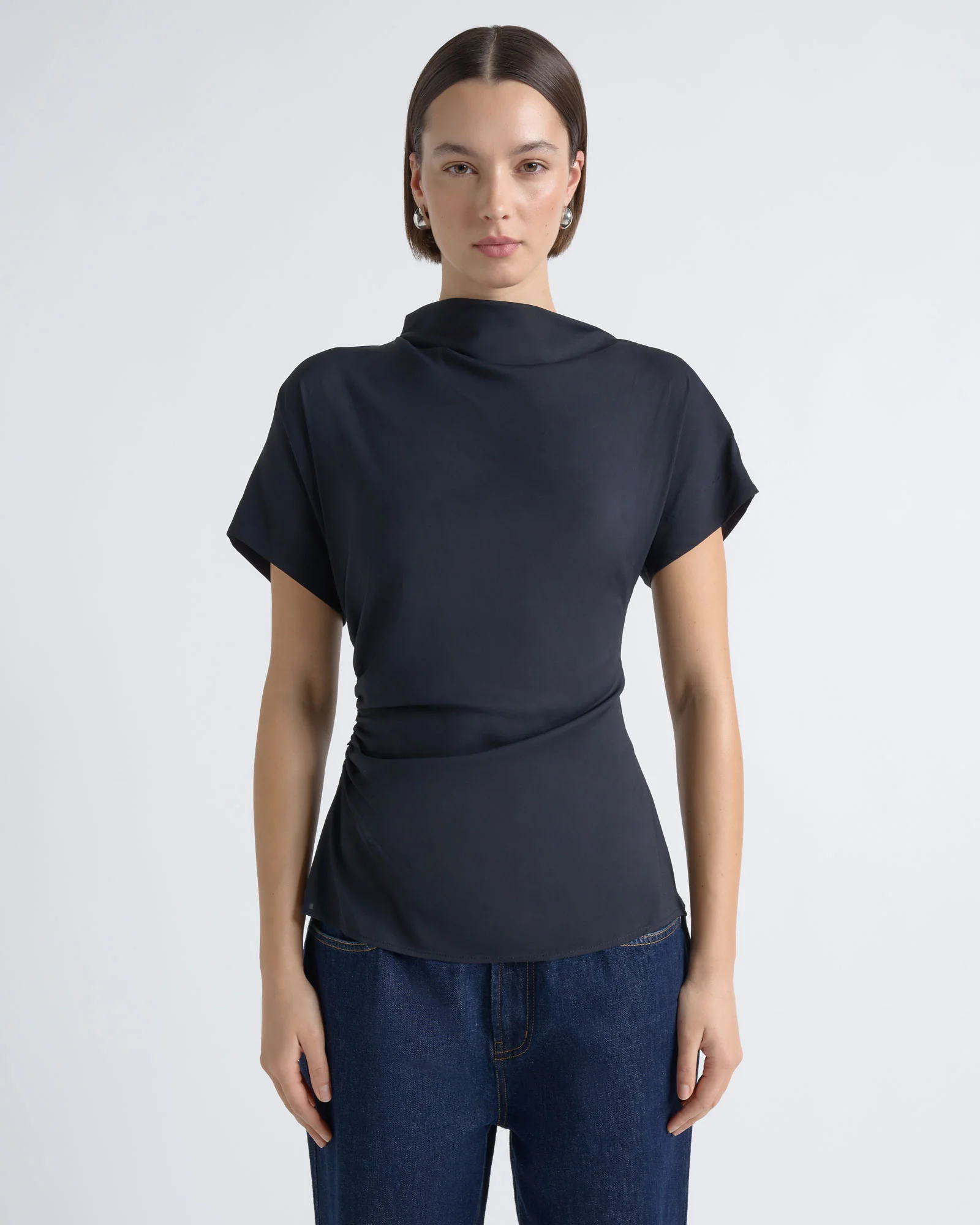Stretch Viscose Drape Neck Top