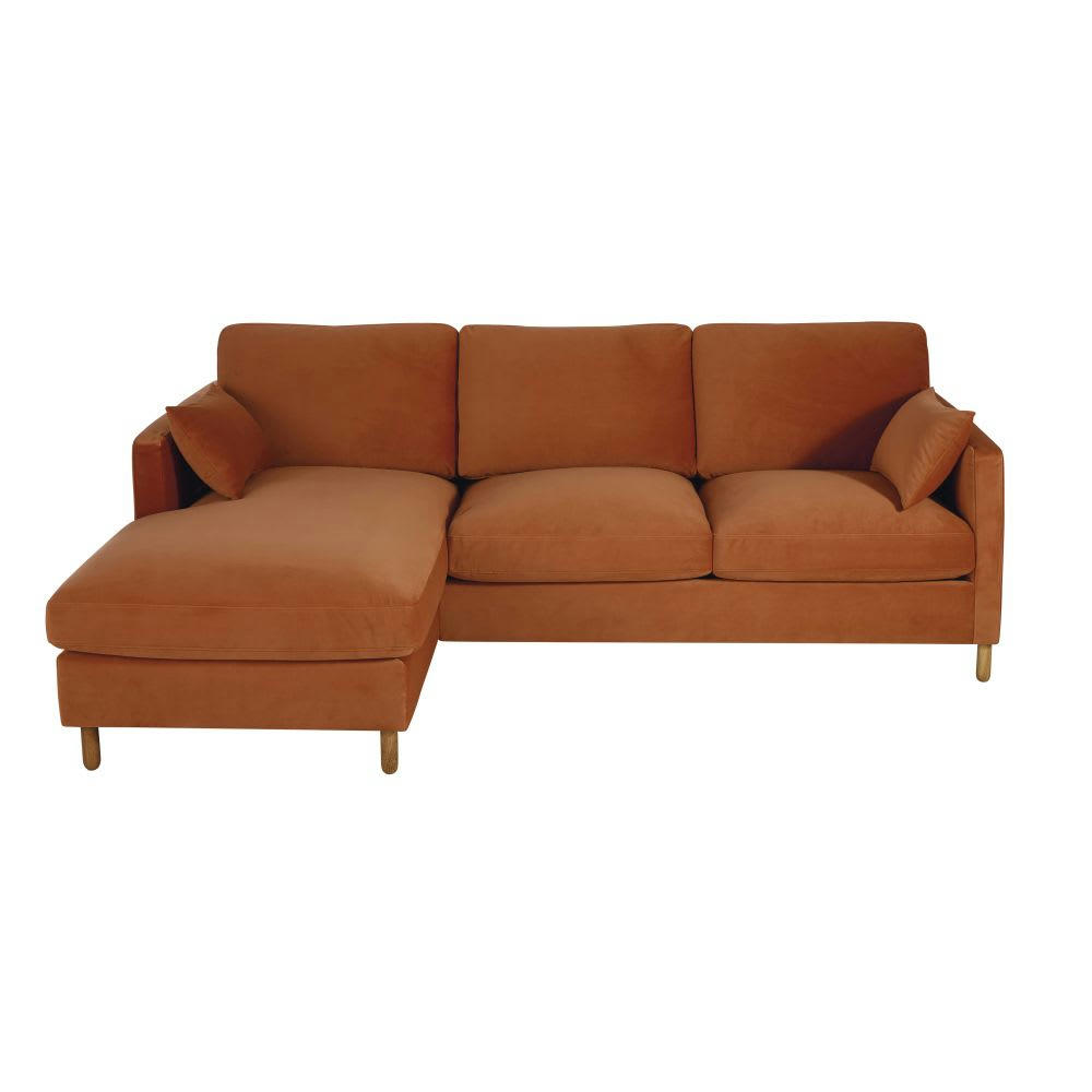 Julian - Canapé d'angle gauche 5 places en velours orange écureuil