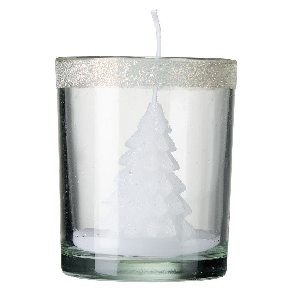Bougie sapin de No&euml;l dans verre Ø6,2xH7,5cm
