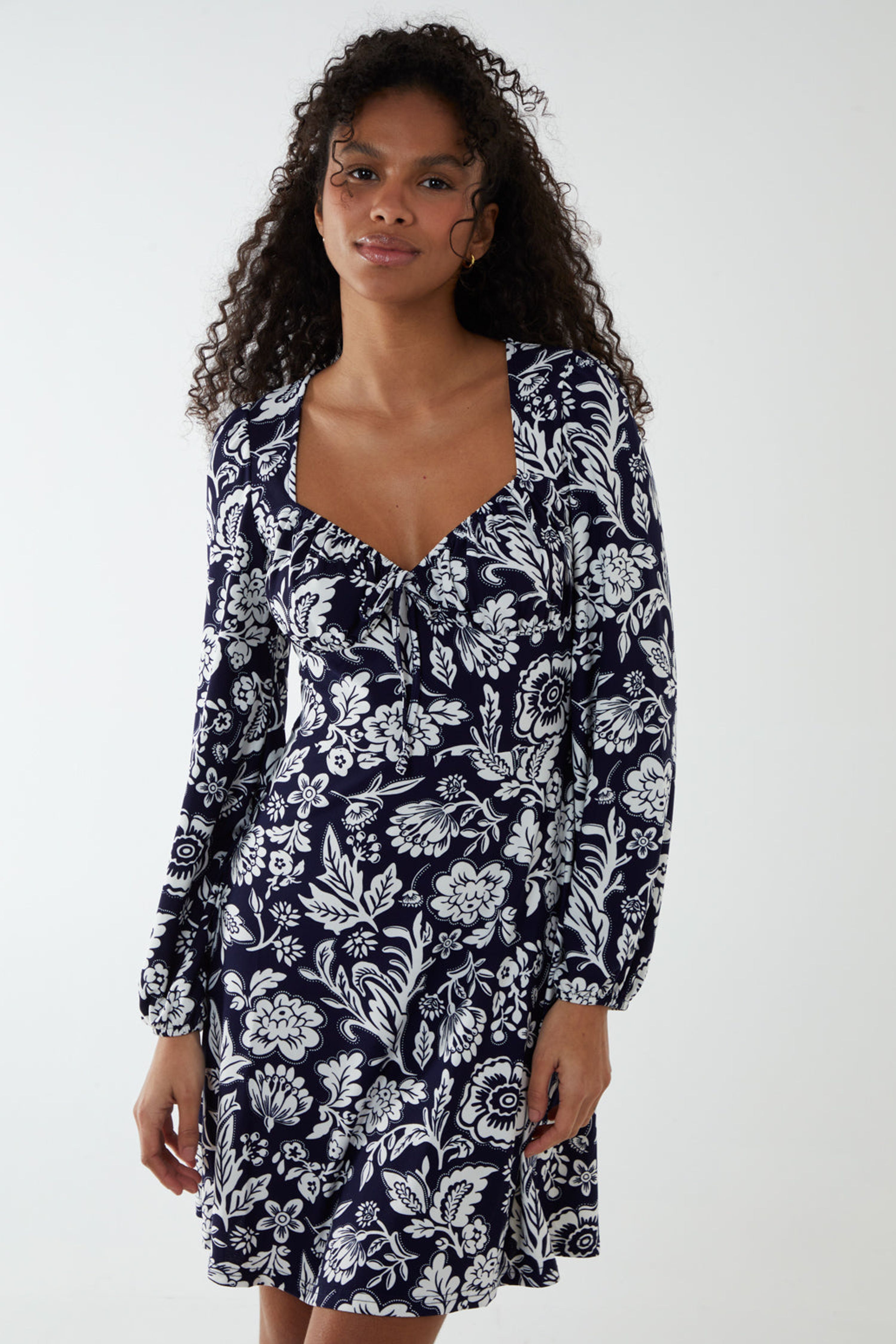 Blue Vanilla Elasticated Sweetheart Neck Mini Dress