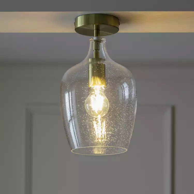 Habitat Abas Glass Flush to Ceiling Light - Satin Brass