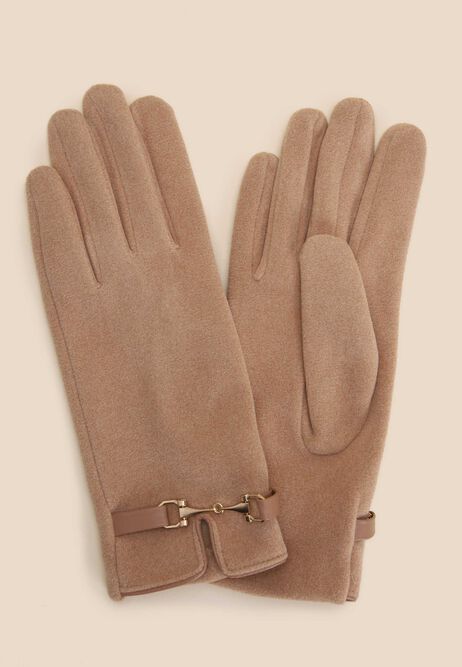 Womens Natural Gold Snaffle Fleece Gloves