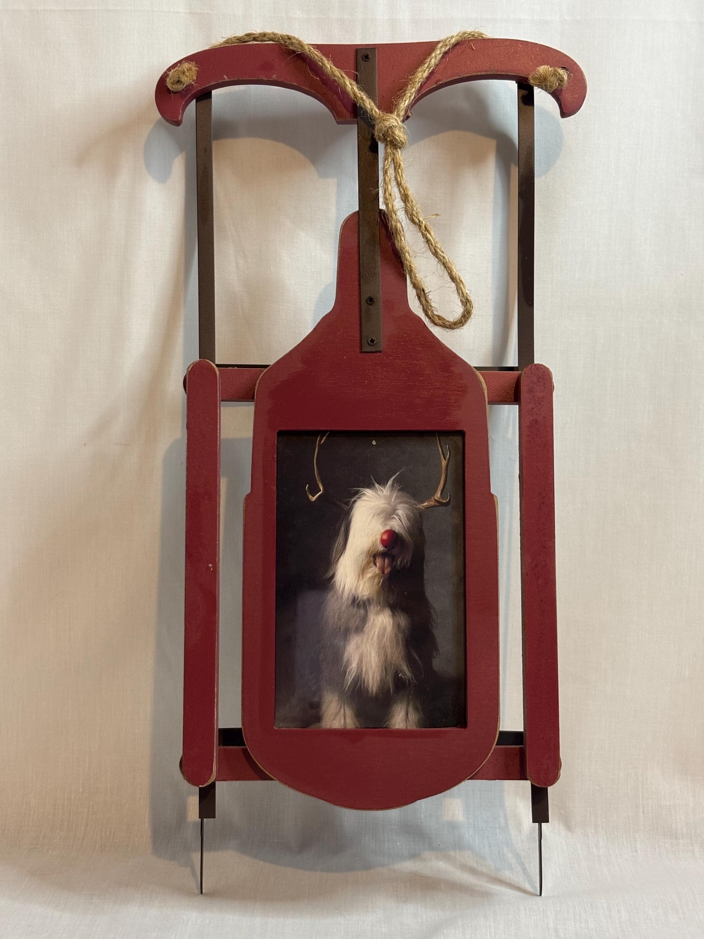 Rustic Wood & Metal Sleigh Photo Frame, Christmas