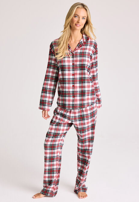 Womens Cream Check Print Cotton Family Pyjama Set