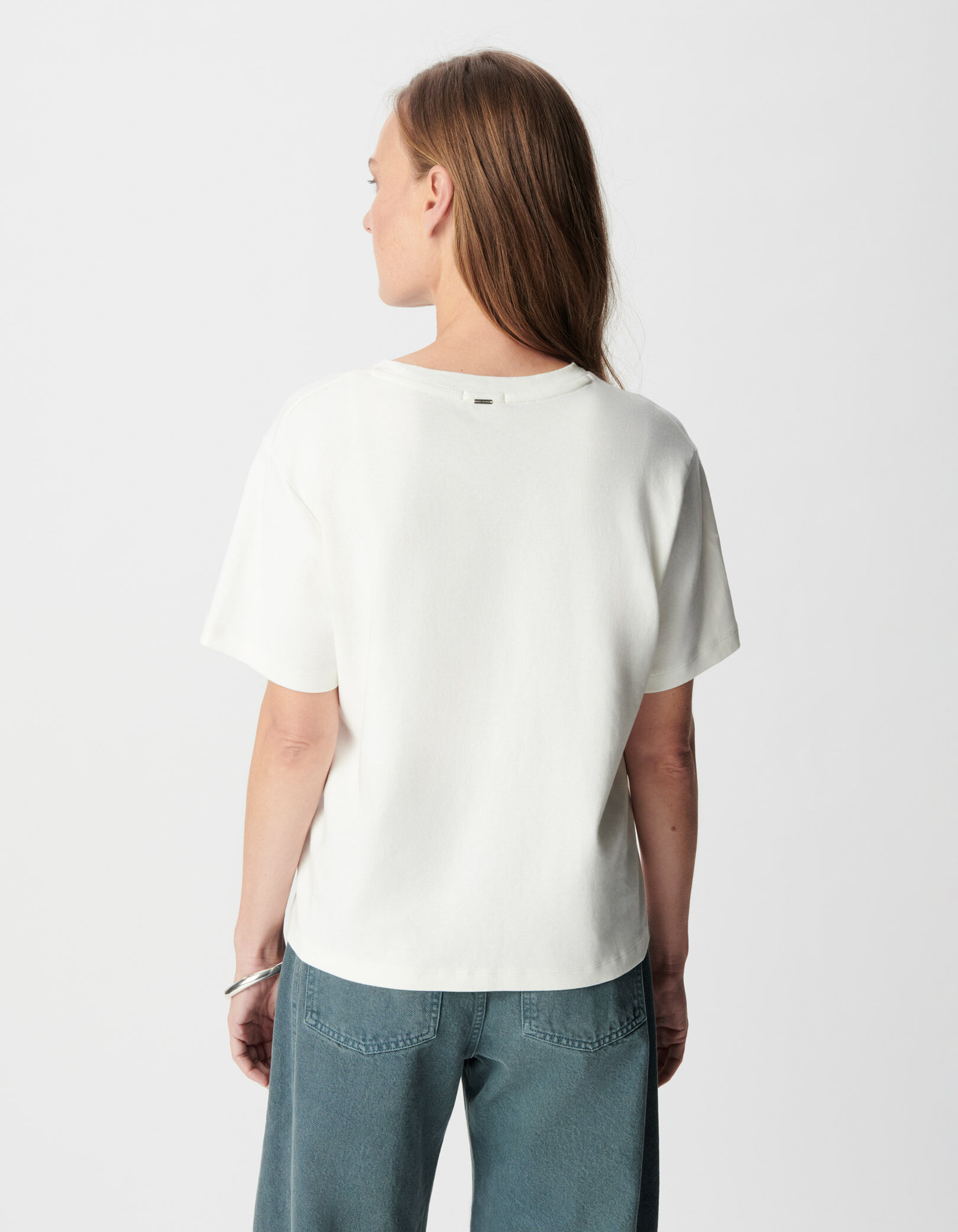 Tee-shirt col rond blanc coton bio visuel citrons Femme