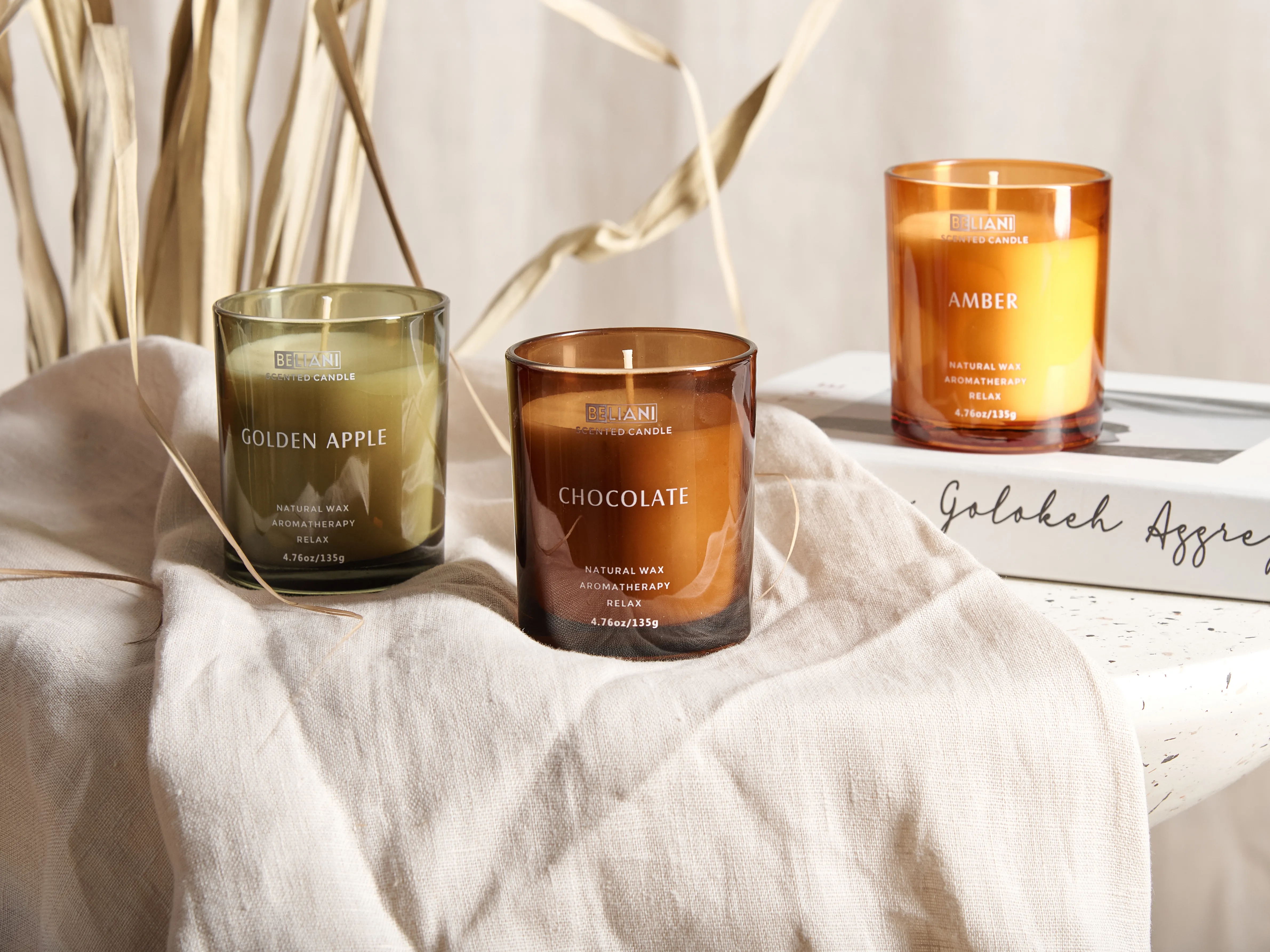 Set of 3 Scented Candles SHEER JOY Soy Wax Fruity Notes Fresh Notes