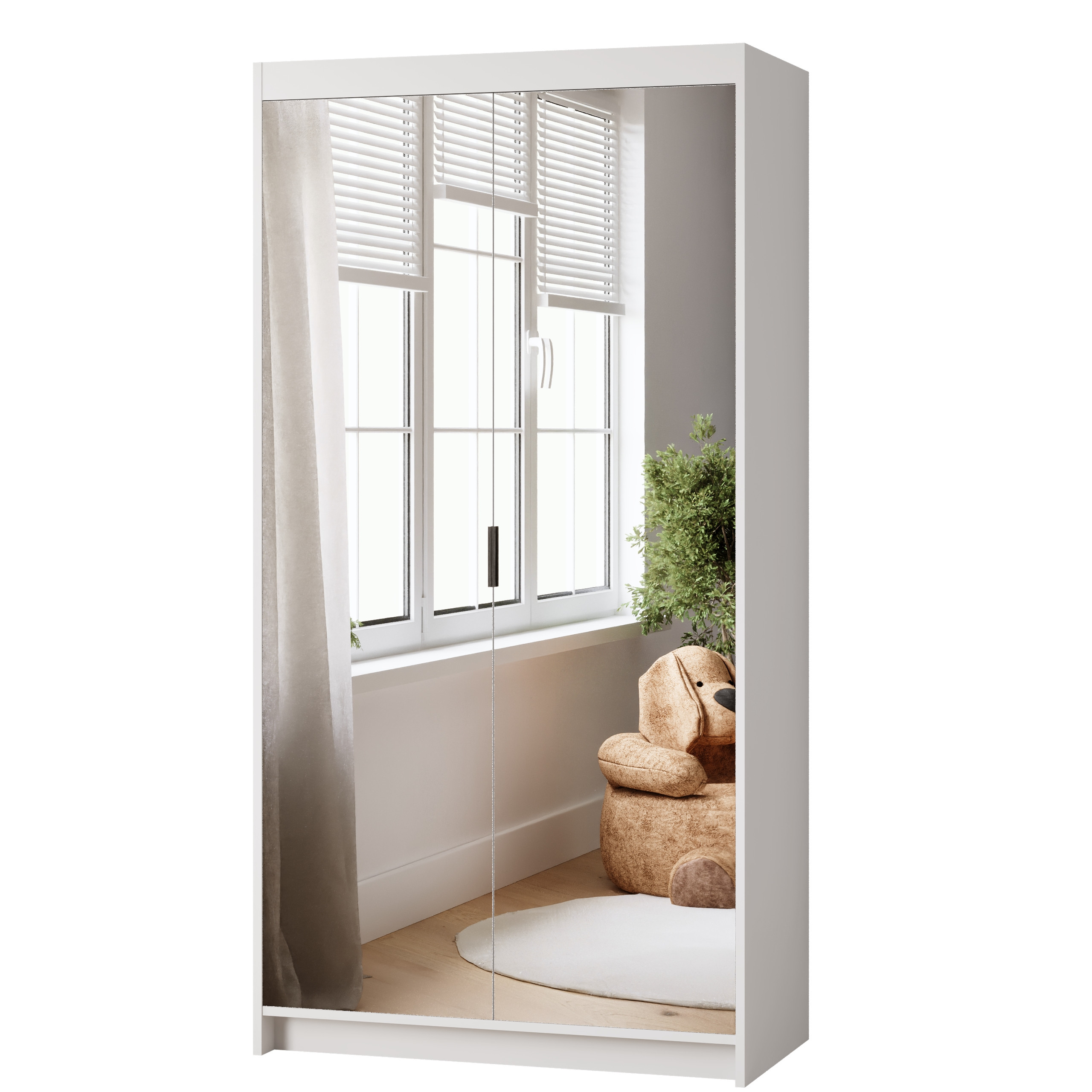 Biała dwudrzwiowa szafa modułowa z lustrem 90 cm KUBA
