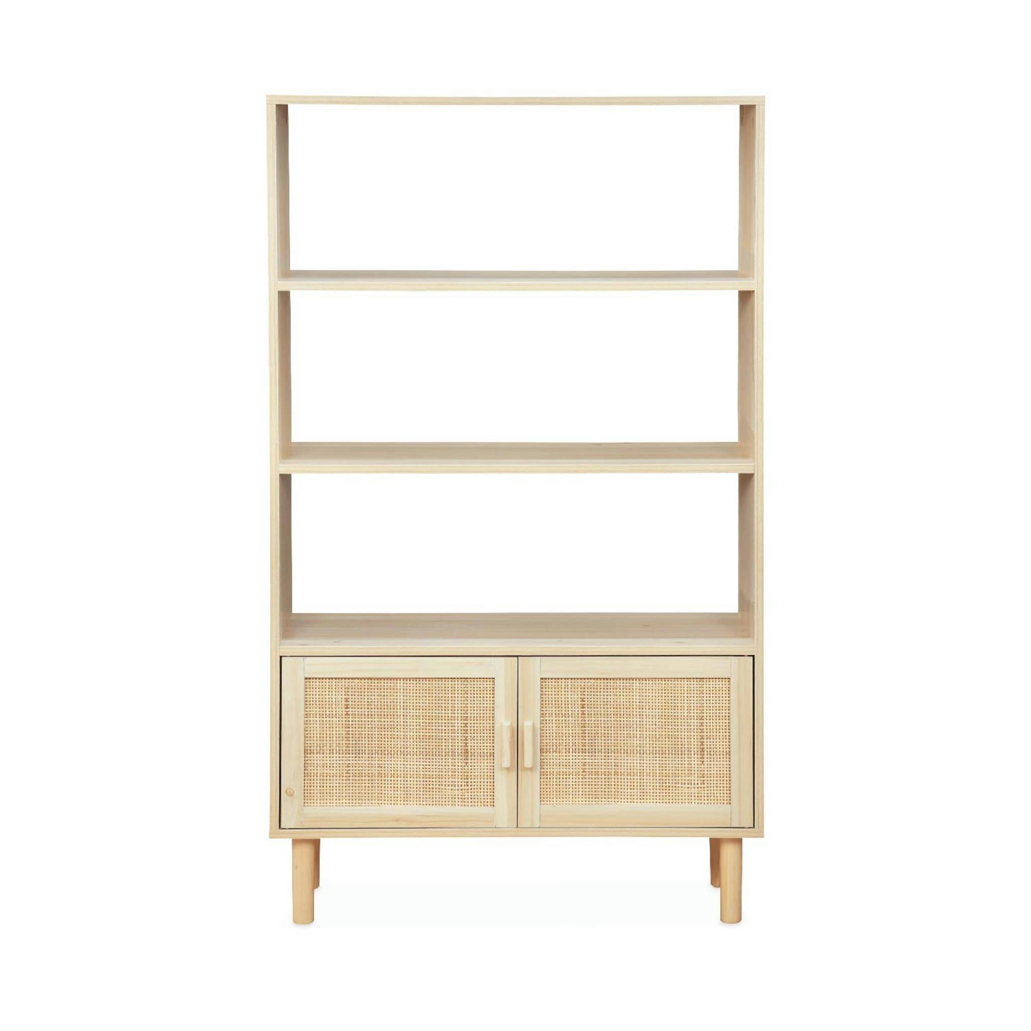 CAMARGUE - Etagère bibliothèque décor bois et cannage