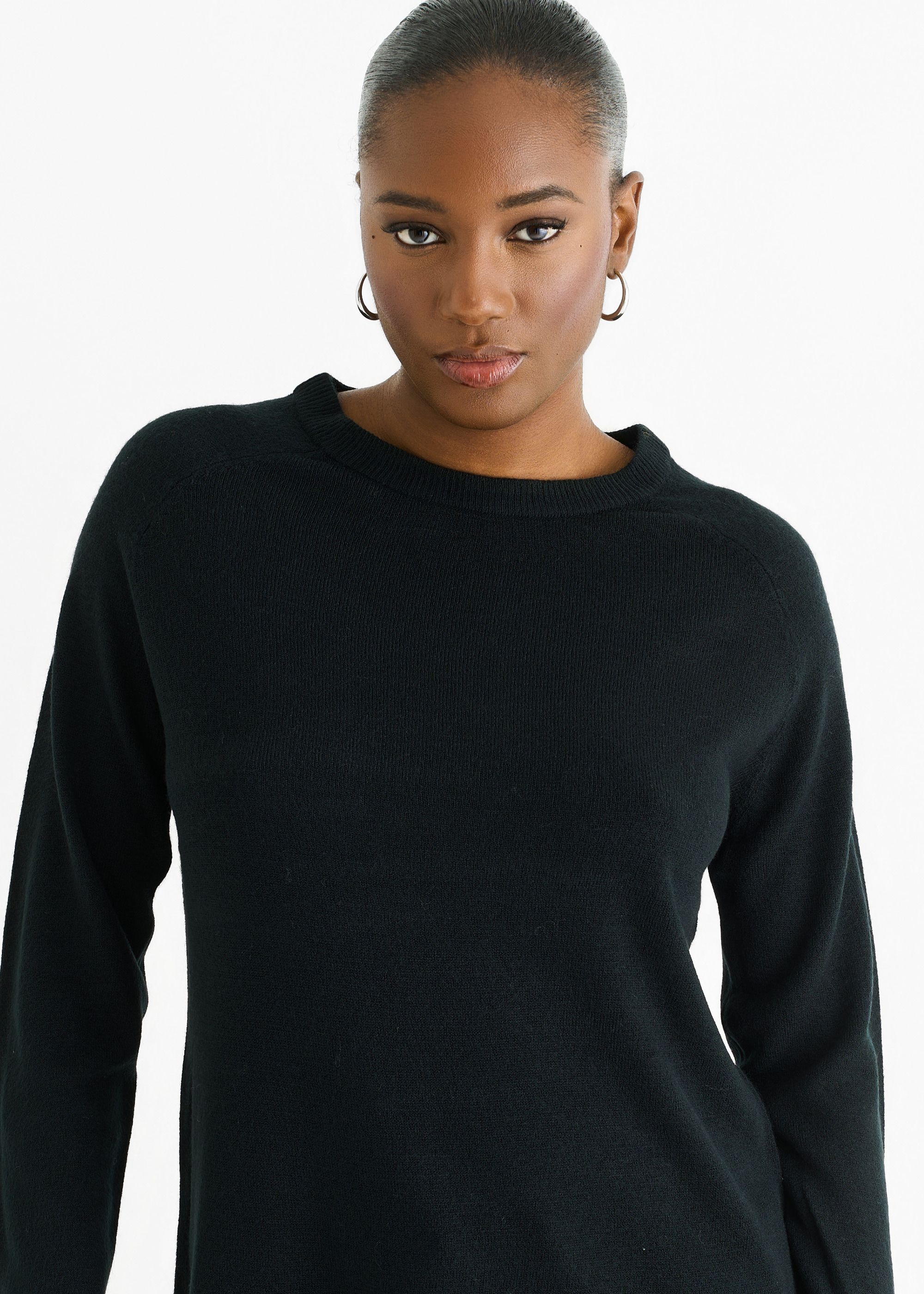 Gini London Black Crew Neck Fine Knit Oversized Jumper