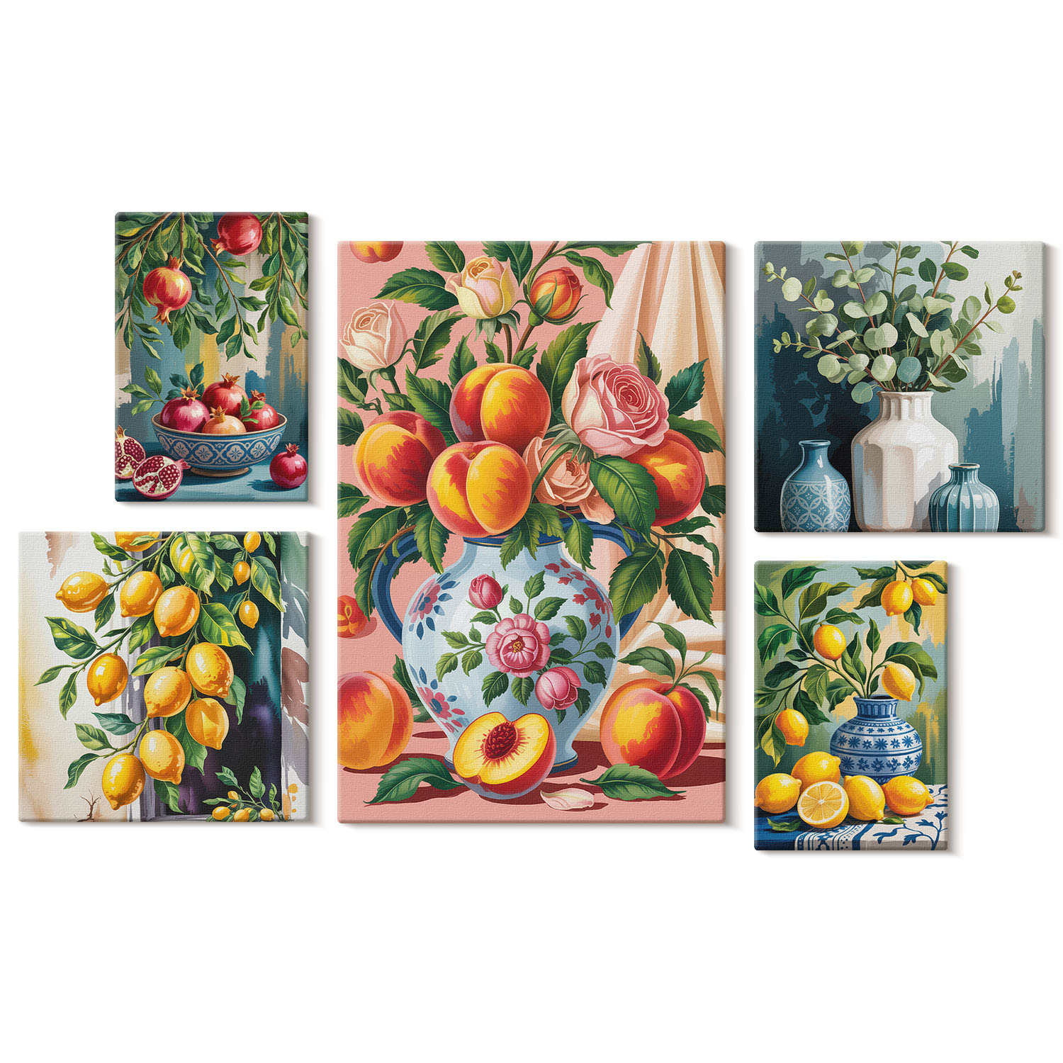 Obraz canvas 5 części Owoce i ceramika|20x30, 30x30, 40x60|Wallfluent