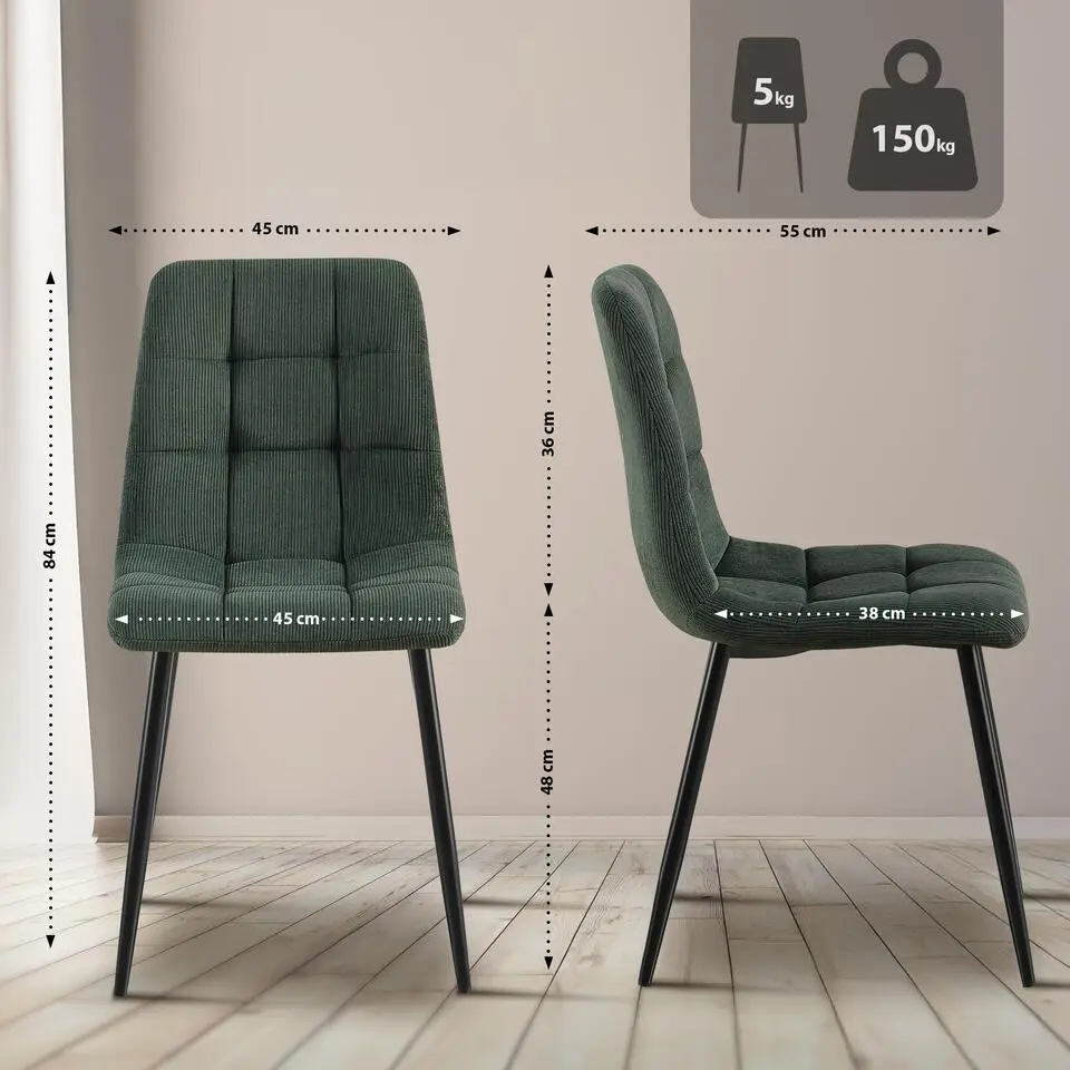 CLP Eetkamerstoel Antibes zwart Frame - Ribstof - groen