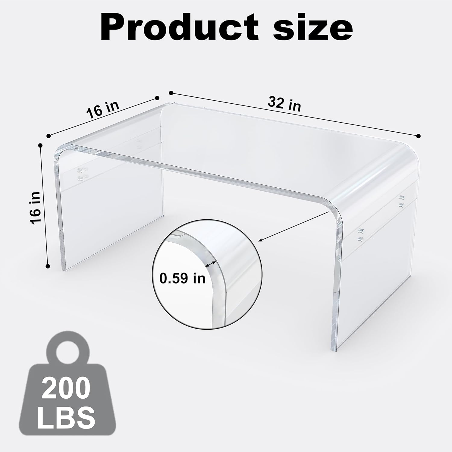 MESAILUP 32inch Premium Clear Acrylic Rectangle Coffee Table for Living Room,Mid Century Transparent Waterfall Lowtea Table, Middle Size Table (32x16x16) Need Assembly Fit for 2 Seat Sofa